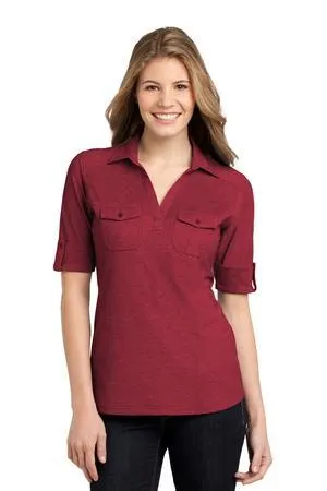 DISCONTINUED Port Authority Ladies Oxford Pique Double Pocket Polo. L557