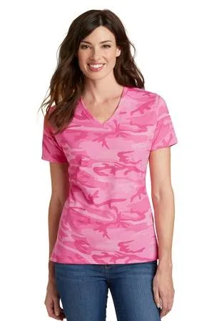 DISCONTINUED Port & Company Ladies Core Cotton Camo V-Neck Tee.  LPC54VC