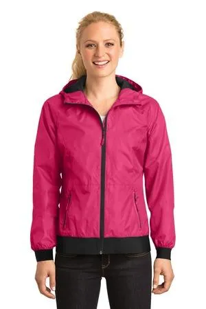 DISCONTINUED Sport-Tek Ladies Embossed Hooded Wind Jacket. LST53