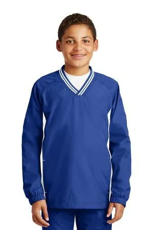 DISCONTINUED Sport-Tek Youth Tipped V-Neck Raglan Wind Shirt. YST62