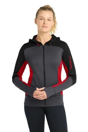 Sport-Tek Ladies Tech Fleece Colorblock Full-Zip Hooded Jacket. LST245