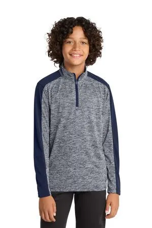 Sport-Tek  Youth PosiCharge  Electric Heather Colorblock 1/4-Zip Pullover. YST397