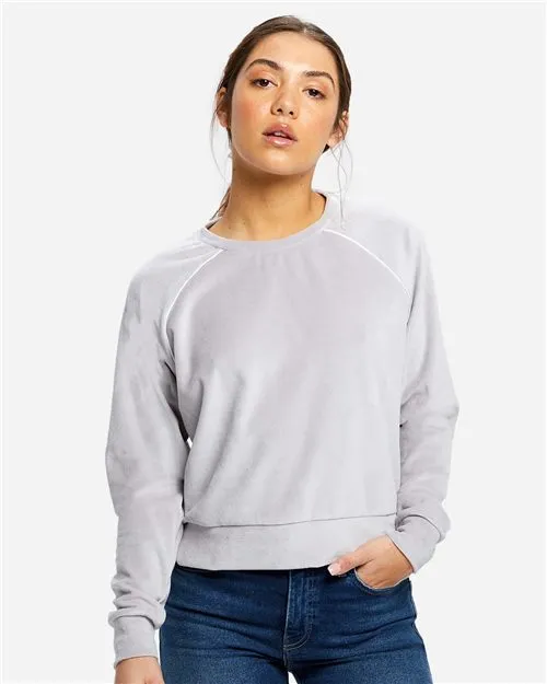 Women's Velour Cropped Long Sleeve Pullover Top